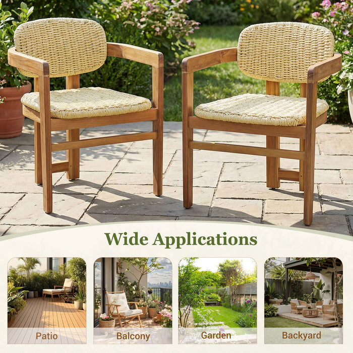 Outdoor Accent Armchairs For Patio (Set of 2) - Natural / Teak