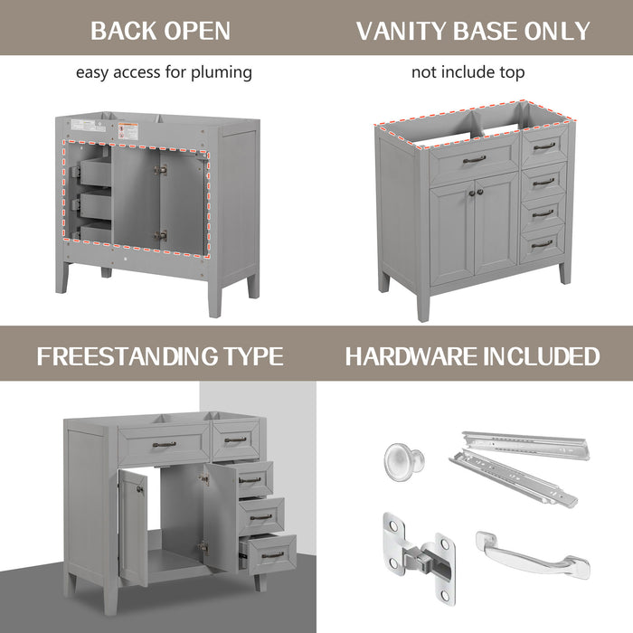 Modern Bathroom Vanity Base Only, 2 Doors And 3 Drawers