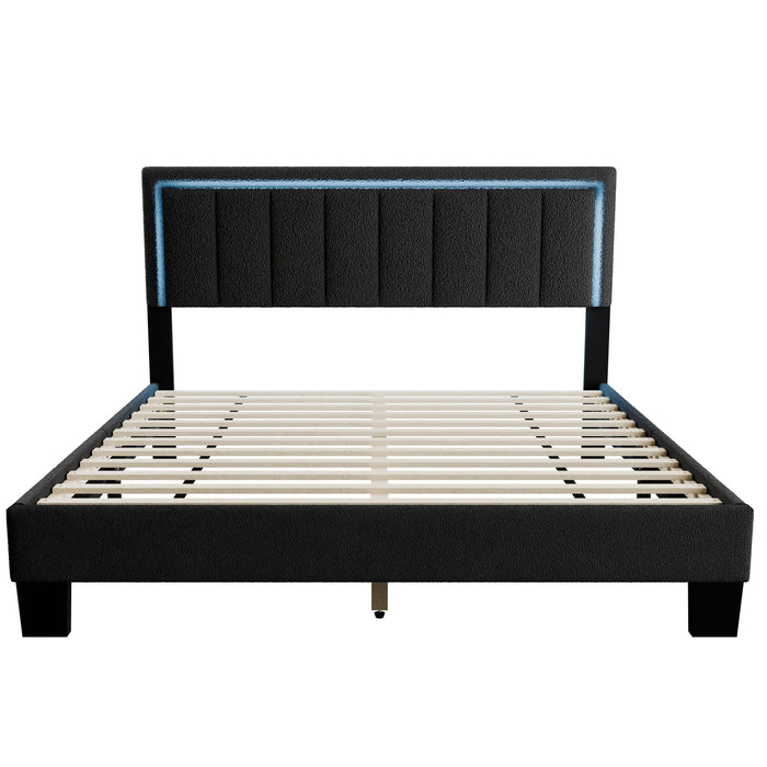 Bed With Channel Tufting And Built In LED Headboard