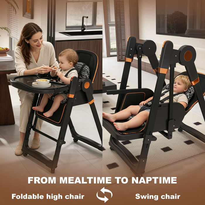 Convertible Baby High Chair To Rocker With 5 Point Harness