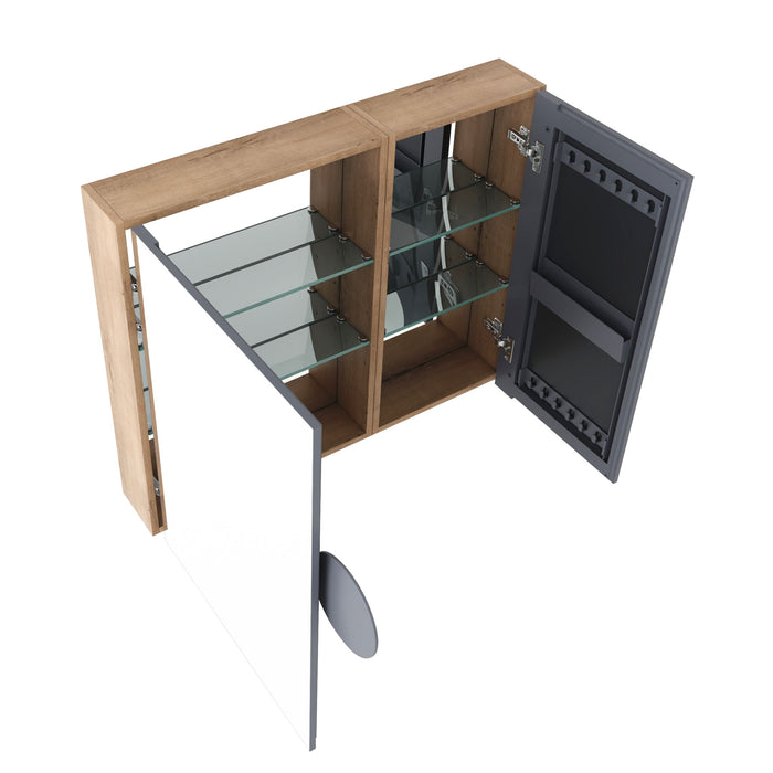 33.56" Wall Mounted Bathroom Cabinet With Adjustable Shelves - Imitative Oak