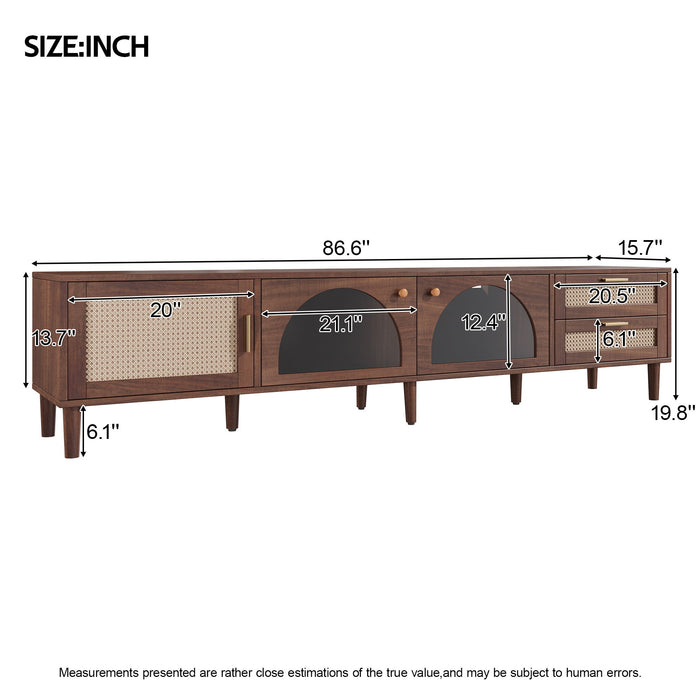 TV Stand For TVs Up To 90", Media Console With App Controlled LED Lights, 2 Drawers & Door Storage - Dark Brown