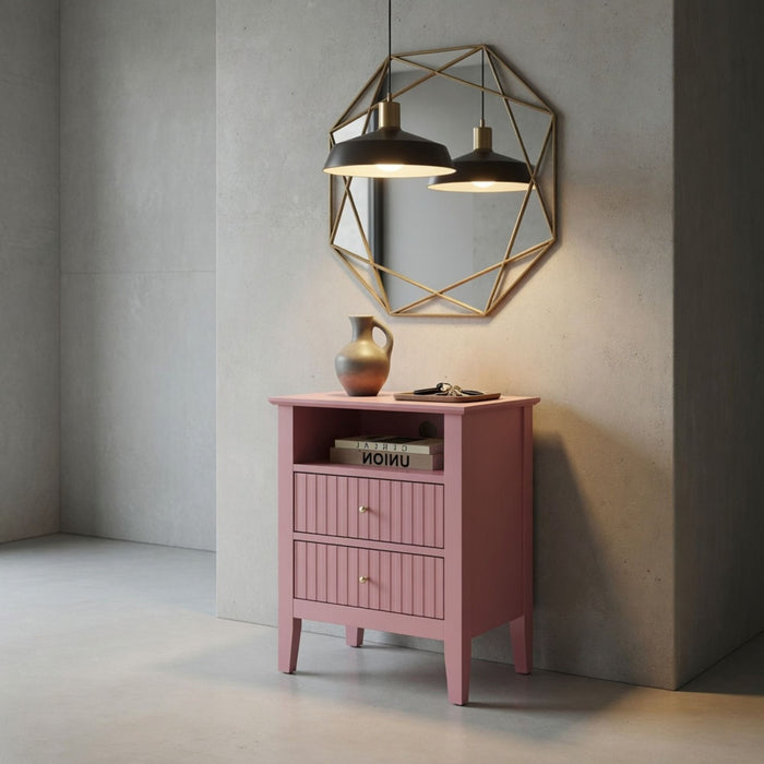 Fluted Nightstand With 2 Drawers