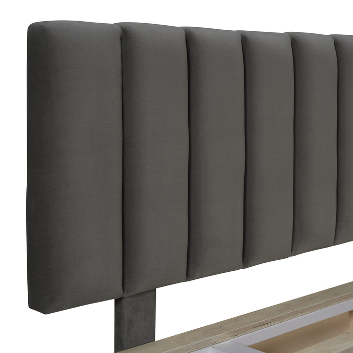 Upholstered Floating Hydrualic Platform Bed With LED Light And USB Port