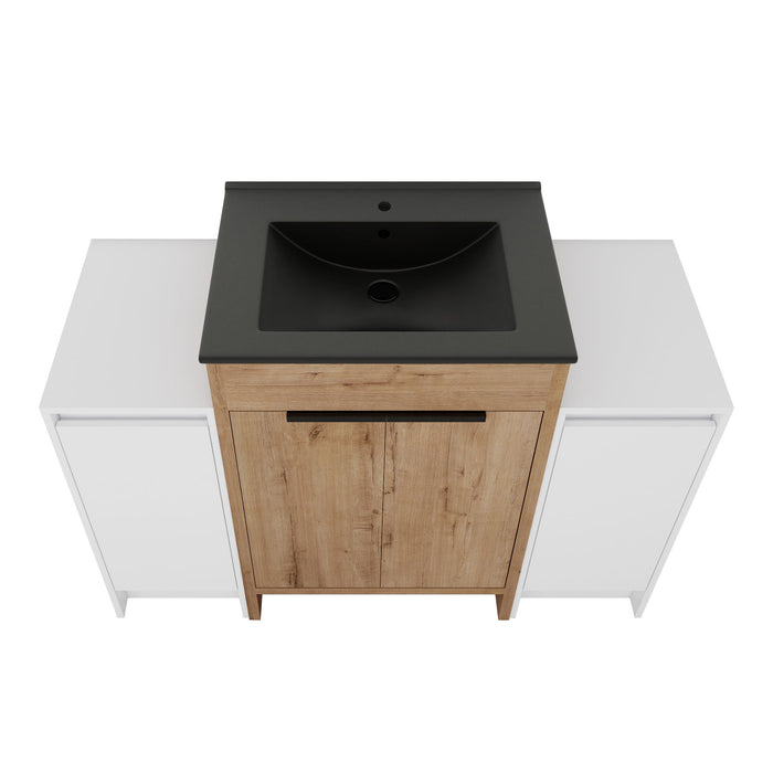 48" Freestanding Bathroom Vanity With Sink And 2 Storage Cabinets, Soft Closing Door - Glossy White / Imitative Oak