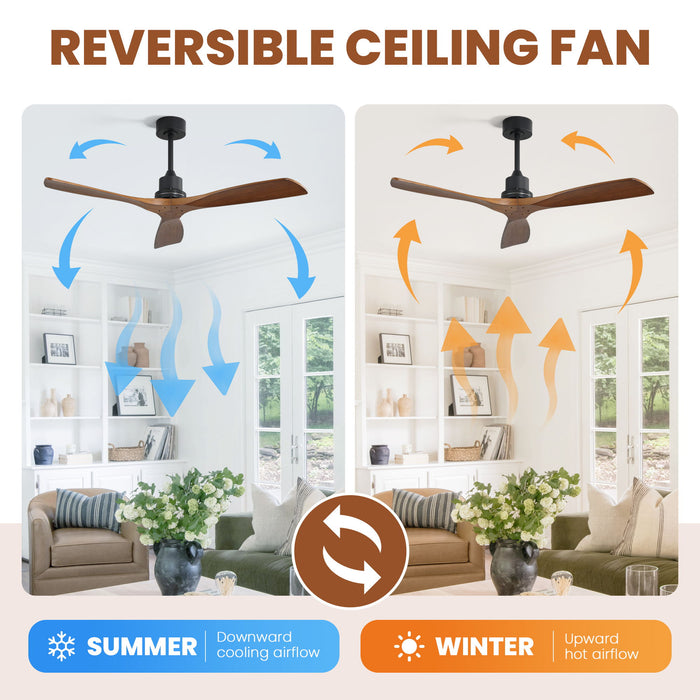 52" Smart DC Ceiling Fan With 3 Blades Reversible Silent Motor
