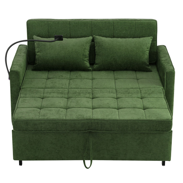 Loveseat Sofa Bed Sleeper With Reversible Backrest, Side Pockets, USB Ports, Phone Holder