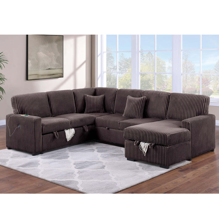 Convertible Sectional Upholstered Sleeper Sofa With Storage Chaise