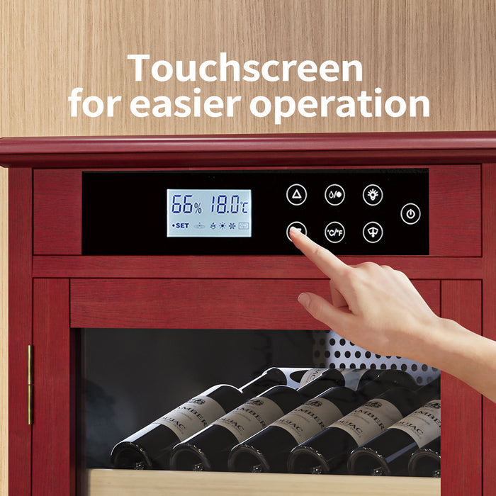 69 Bottle Wine Fridge With Touch Control, LED Lighting, Humidity Regulation - Cherry