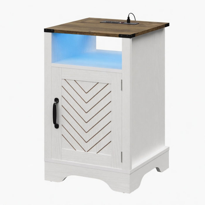 Farmhouse Nightstand With Charging Station & Storage