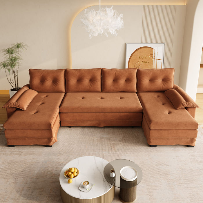 U-Shaped Sleeper Sofa With Pull Out Bed, Removable Armrests & USB Ports For Living Room