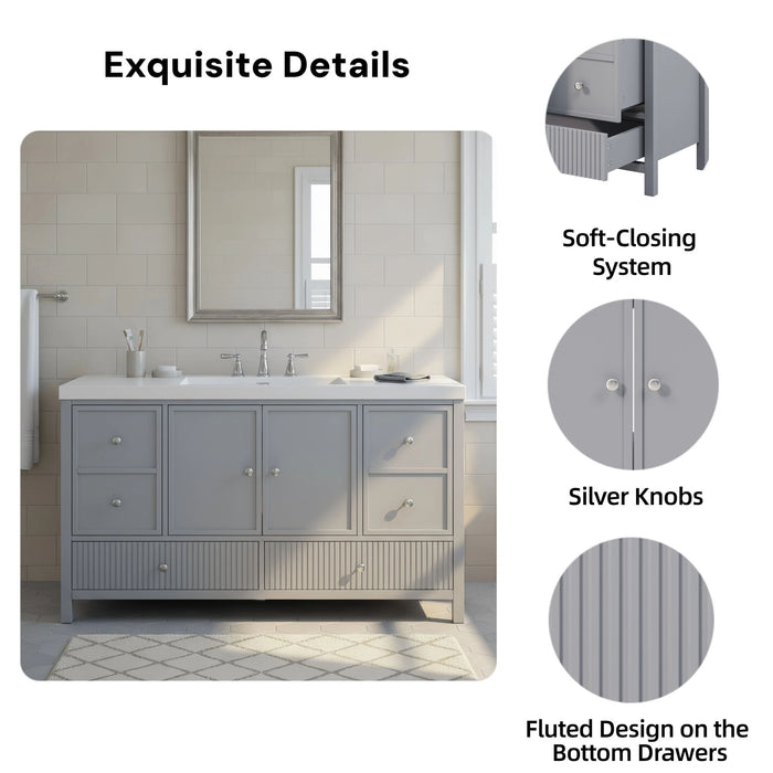 Bathroom Vanity With Separate Sink, Soft Close Doors And 4 Drawers