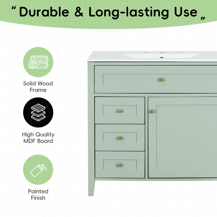 Bathroom Vanity With Sink, 3 Drawers & Cabinet With Adjustable Shelves