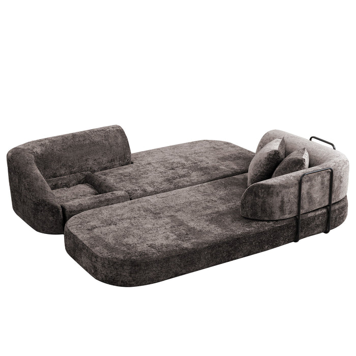 3 Seater Sofa With Built In Pet Bed Nook, Curved Design And 2 Throw Pillows