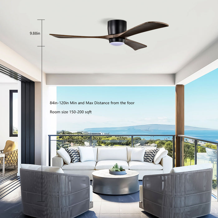Flush Mount Blades Ceiling Fan With Lights Remote Control, Quiet DC Motor, 6 Speed, Reversible Ceiling Fan For Living Room - Matte Black