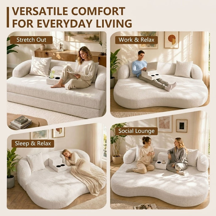 2 In 1 Convertible Sleeper Sofa Bed With Cup Holders