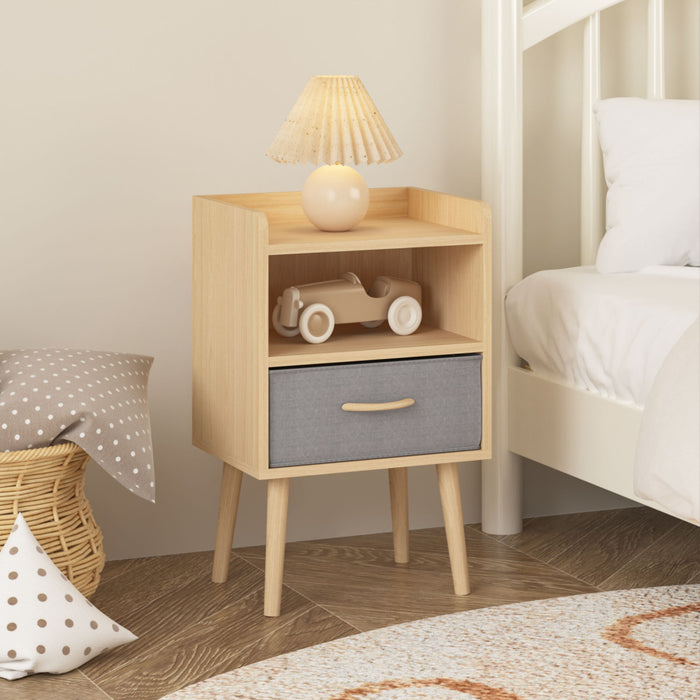 Nightstand With Collapsible Drawer, 2 Tier Storage End Table For Bedroom