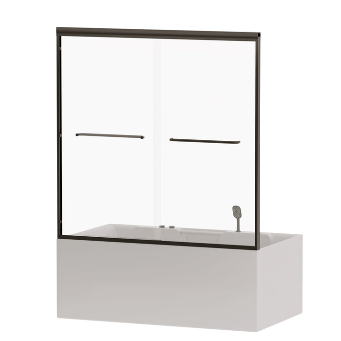 Double Sliding Bathtub Shower Door, Semi Frameless Bypass, 1 / 4" (6Mm) With Explosion - Proof Film, Adjustable Aluminum Alloy Frame
