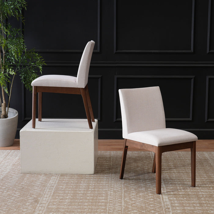 Dining Chairs With Upholstered Seat And Backrest (Set of 2) - Light Beige / Walnut