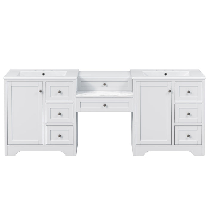 Double Sink Bathroom Vanity With Countertop, 2 Ceramic Sinks, 6 Drawers, Soft Close Design