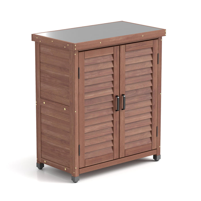 Potting Bench With Storage Cabinet And Metal Table Top For Outdoor