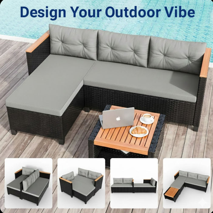 L-Shaped Patio Set With Cushions And Storage Table