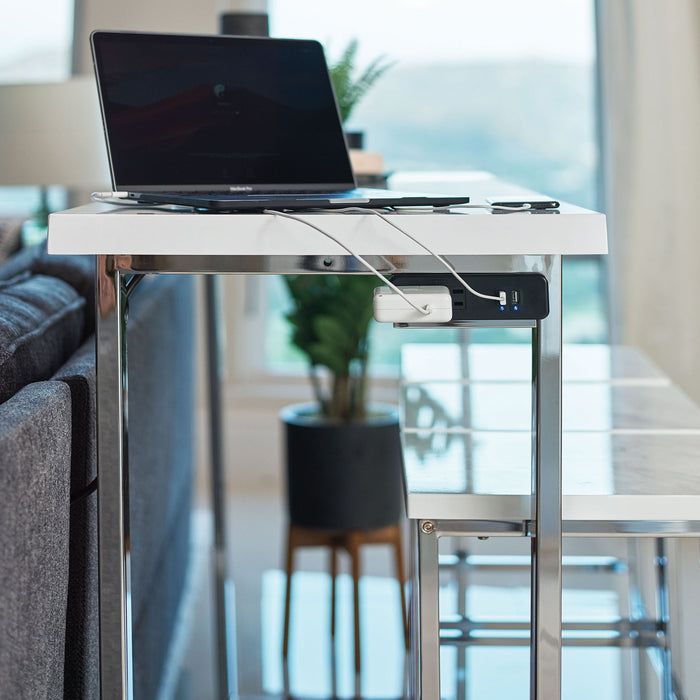 Ledesma - 4 Piece Counter Height Dining Set And Built In Power Unit - White Marble