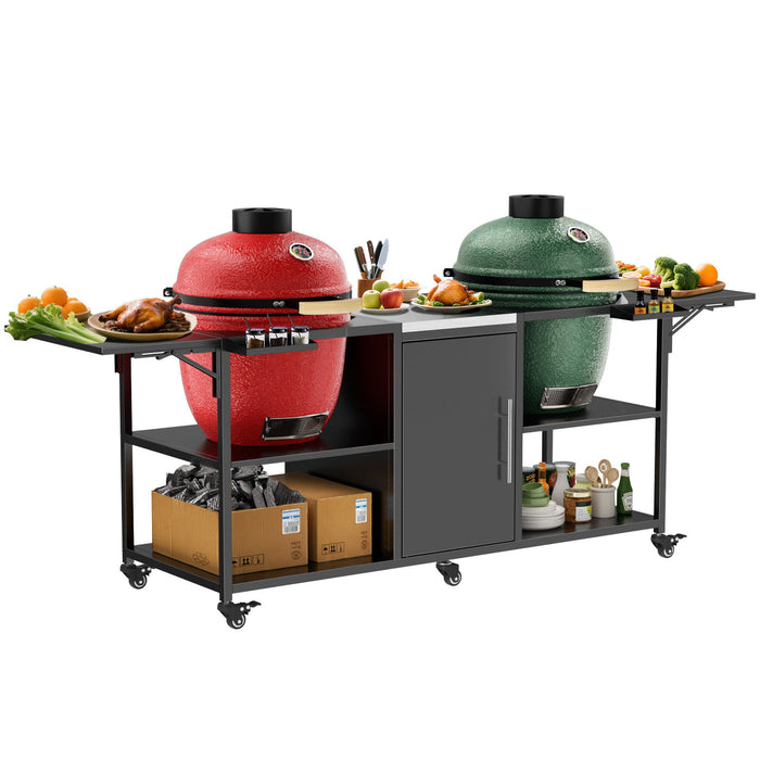 Outdoor Grill Cart For 2 Big Egg - Black / Silver
