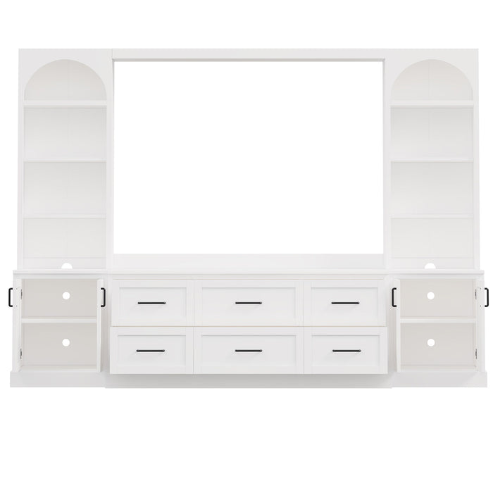Arched Entertainment Center Wall Unit With 6 Drawers, Large TV Stand With Bookshelves