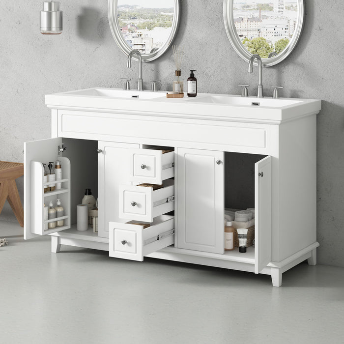 Bathroom Vanity With Double Sinks, 3 Drawers & 4 Doors - White