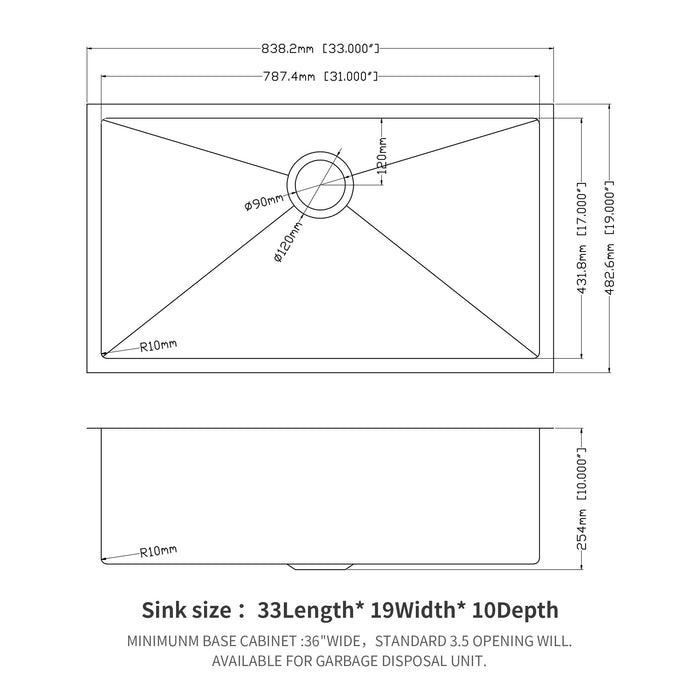 Modern Undermount Stainless Steel Kitchen Sink 16 Gauge, Deep Single Bowl