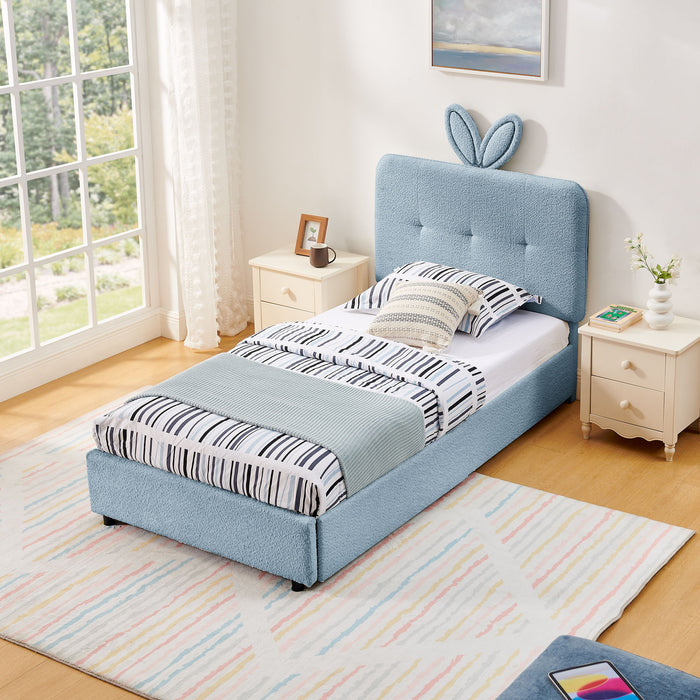 Upholstered Bed With Oversized Rabbit Ear Headboard, LED Lights & 4 Storage Drawers