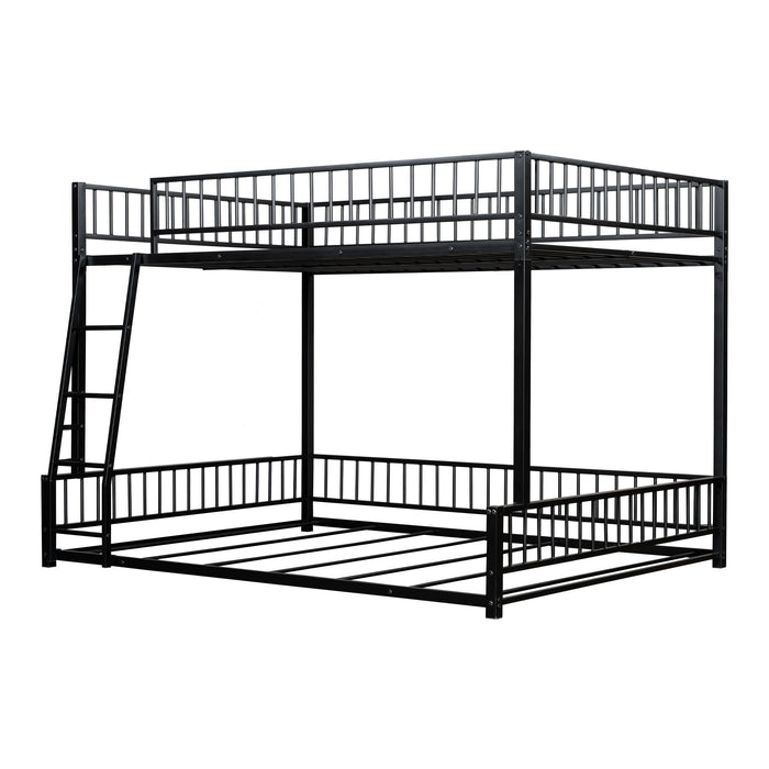 Bunk Bed Frame With Ladder And Safety Guardrails