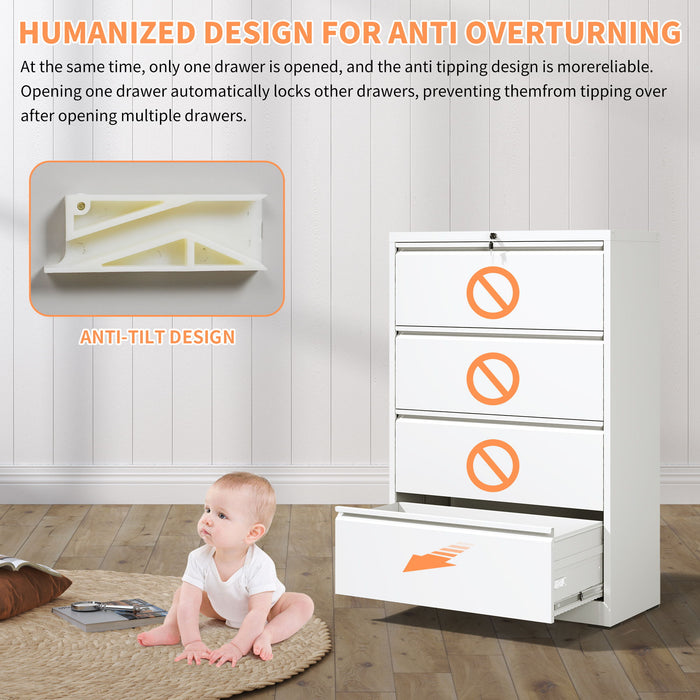Lateral File Cabinet, Locking Heavy Duty, Anti-Tip Safety Interlock, Vertical Storage For Letter/Legal/A4 Files