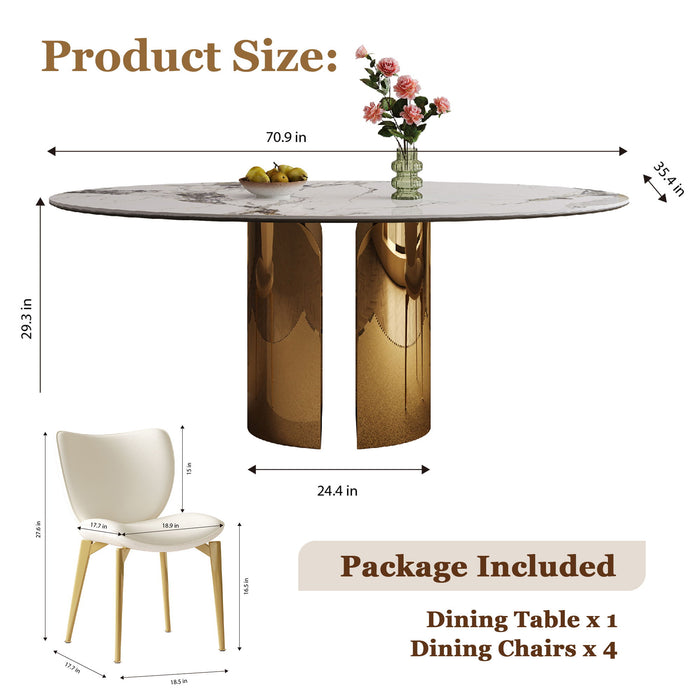 Steel Base Oval Sintered Stone Dining Table With 4 Chairs