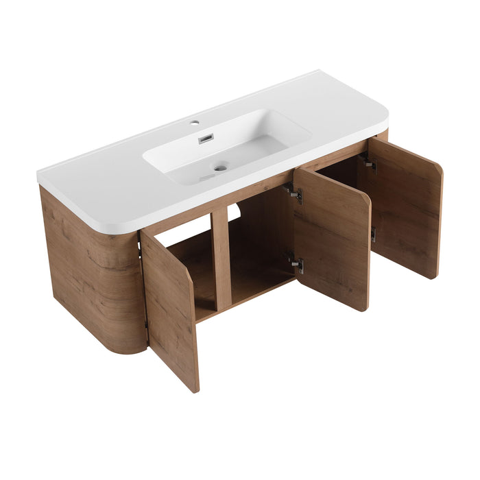 Wall Mounted Bathroom Vanity With Sink, 3 Soft Close Doors