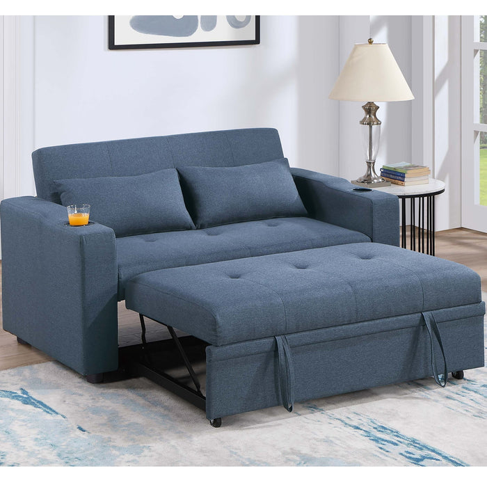 Modern Style Convertible Sofa With Pull-Out Bed, USB Ports & Cup Holders
