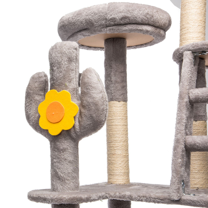 Cactus Cat Tree With Transparent Capsule, Sisal Scratching Posts - Gray