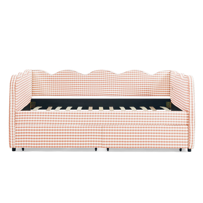 Gingham Daybed With USB Charging Port, Wave-Shaped Design