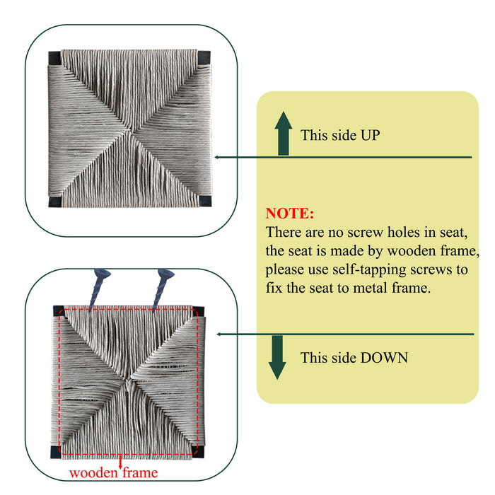 Bar Stools Paper Rope Weave Dining Chairs With Back Hand Weave Stools For Kichen Island, Bar & Counter (Set of 2)