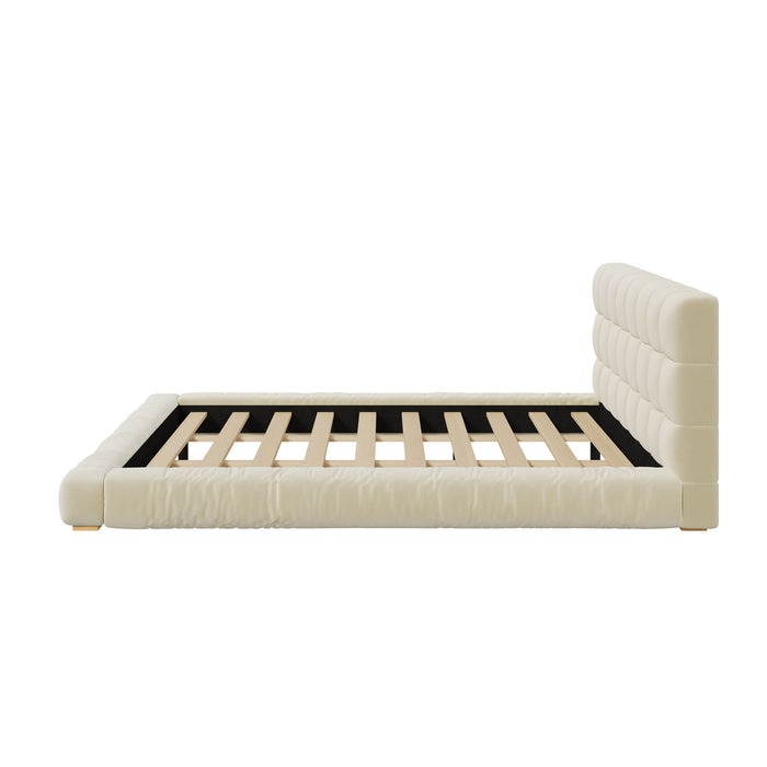 Upholstered Platform Bed Frame With Tufted Headboard