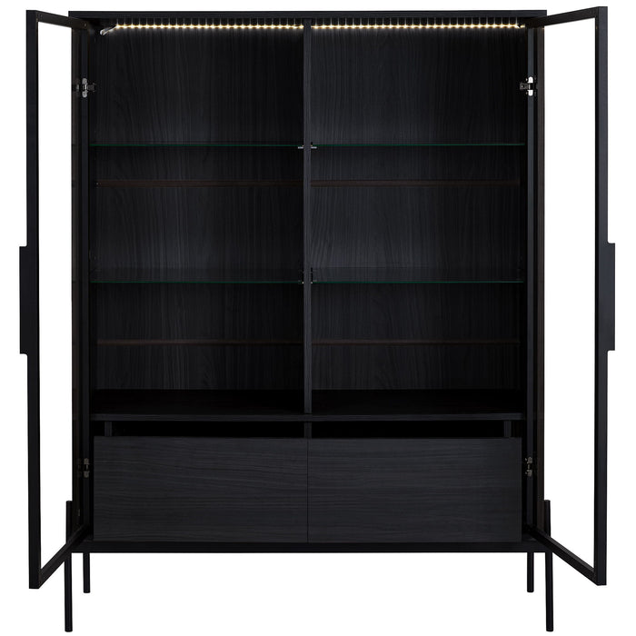 Modern Minimalist Style LED Curio Cabinet With Tempered Glass Door, Metal Legs