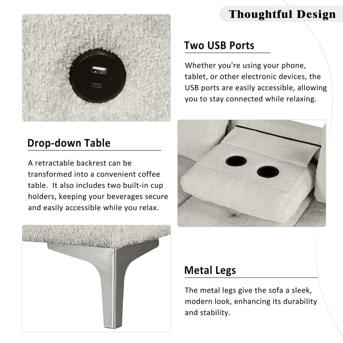 Versatile L Shaped Sofa Bed With Storage, Cup Holders, USB Ports Chenille