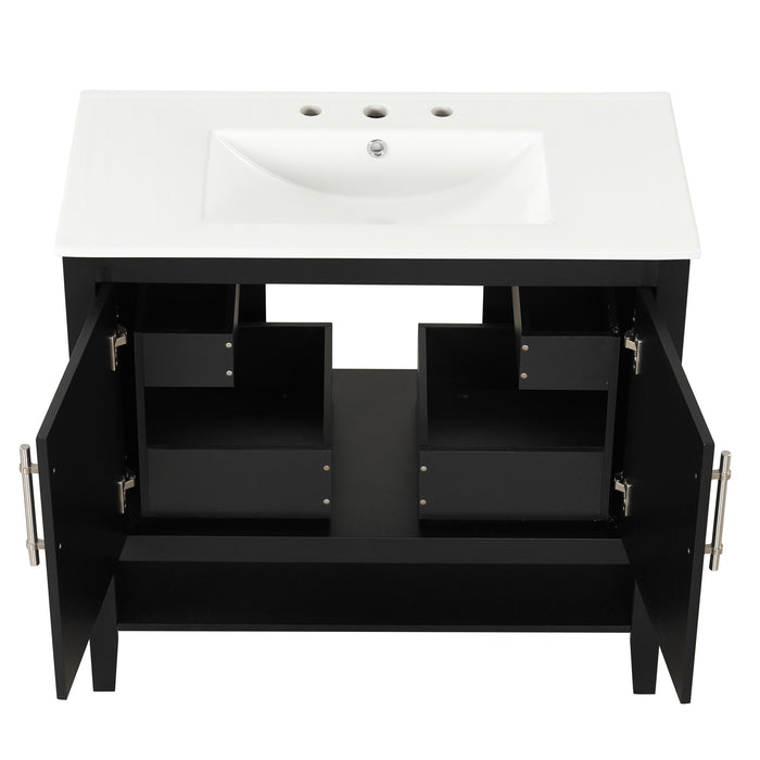 36" Bathroom Vanity With Sink, Frame Cabinet With Doors And Drawers - Black