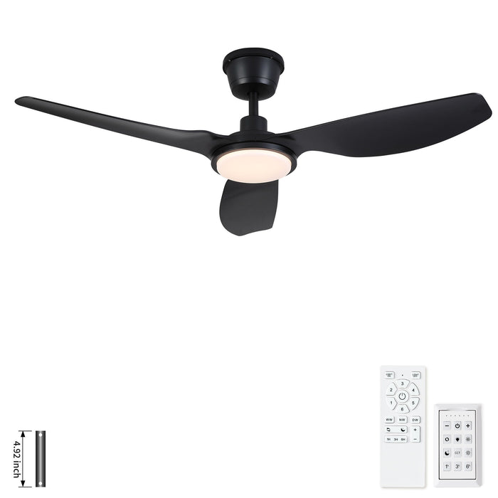 Outdoor Waterproof Ceiling Fan With Light And Quiet DC Motor, Blades For Bedroom - Black