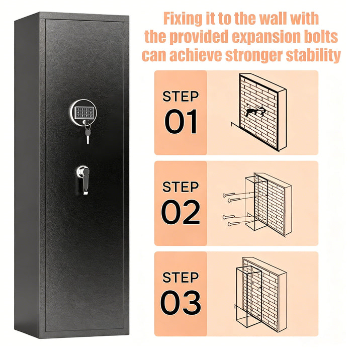 High Large Capacity Mechanical Gun Safe For Rifles & Handguns, Digital Password Lock, Built In Independent Lock Box, Adjustable Shelves - Black