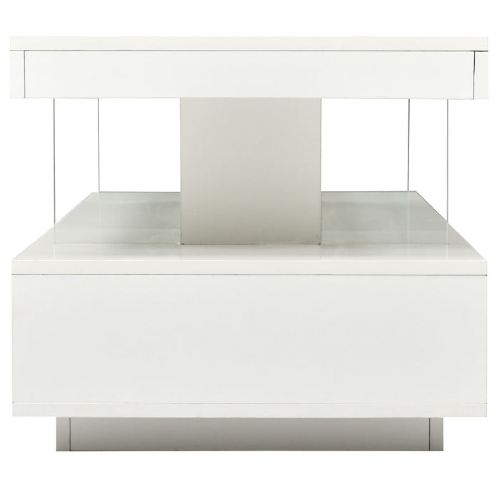 LED Coffee Table With 2 Drawers And Display Shelves