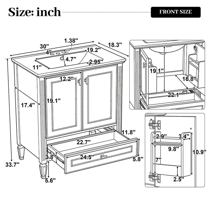 Freestanding Vanity With 1 Drawer & 2 Soft Close Doors With Door Mounted Storage