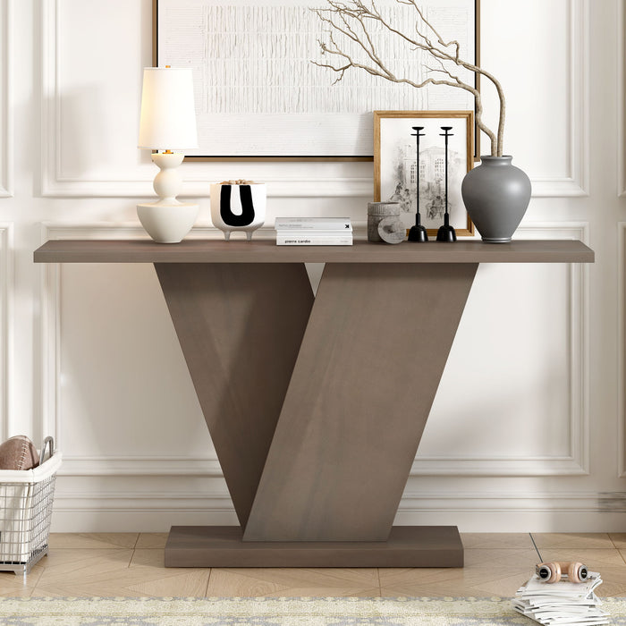 Console Table With V Shape Base, Sculptural Entryway Accent