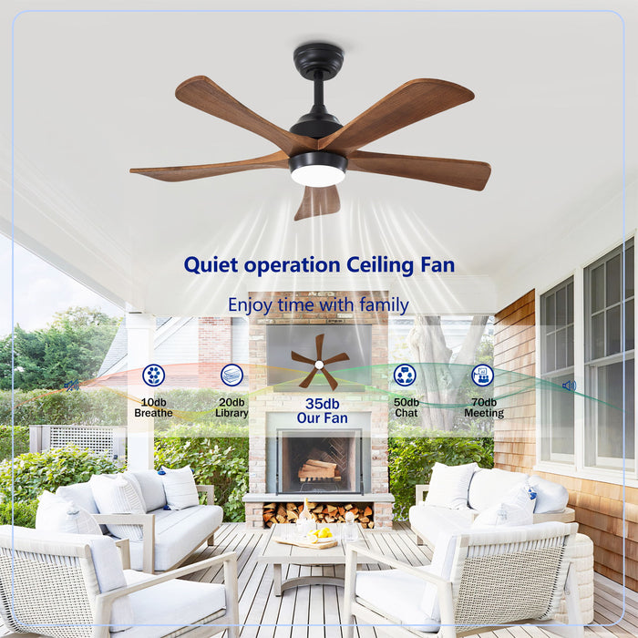 5 Blades Ceiling Fan With Lights Remote Control - Matte Black
